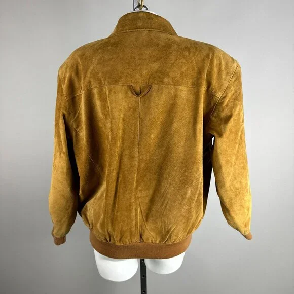 Vintage Hunt Club Suede Leather Jacket Tan 90s Barn Chore Coat Button Size 12 L - Picture 4 of 6